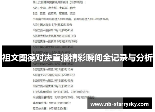 祖文图德对决直播精彩瞬间全记录与分析